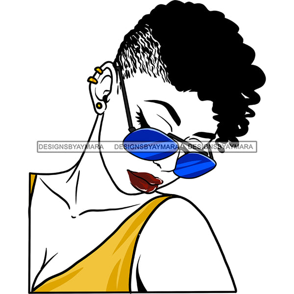 Black Woman Short Hair Cut Blue Sunglasses Red Lips Yellow Mustard Tank Top Bent Head Clipart Graphic  Skillz JPG PNG  Clipart Cricut Silhouette Cut Cutting