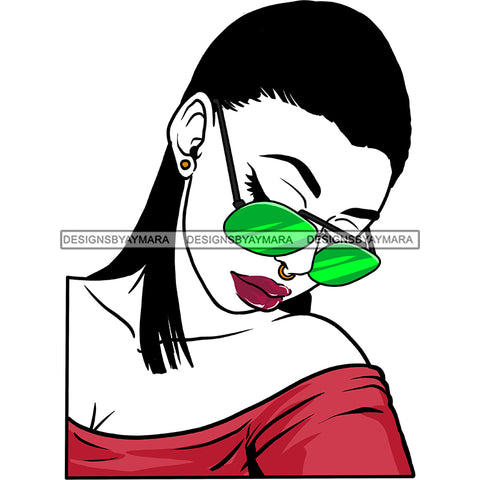 Black Woman Long Straight Hair Green Sunglasses Red Lips Mauve Top Eyes Closed Bent Head Gold Earring Transparent Clipart Graphic  Skillz JPG PNG  Clipart Cricut Silhouette Cut Cutting
