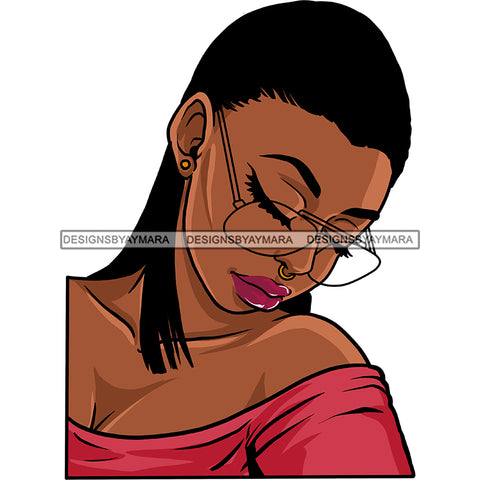 Black Woman Long Straight Hair Eyeglasses Red Lips Mauve Top Eyes Closed Bent Head Gold Earring Clipart Graphic  Skillz JPG PNG  Clipart Cricut Silhouette Cut Cutting