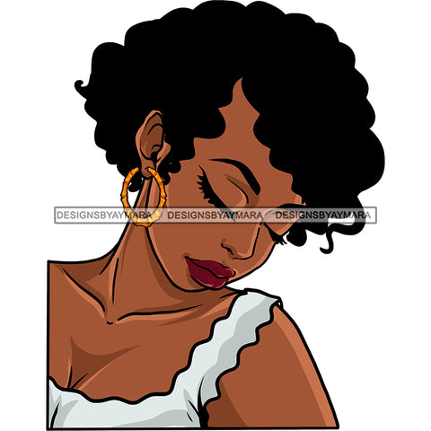 Curly Hair Black Woman Brown Lady Red Lips Blue Top Eyes Closed Bent Head Gold Hoops Clipart Graphic  Skillz JPG PNG  Clipart Cricut Silhouette Cut Cutting