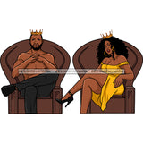 Black Bearded Shirtless King Smiling Leg On Knee Queen Gold Split Dress Legs Crossed Crown Sitting Brown Throne Chair Smiling Clipart Graphic  Skillz JPG PNG  Clipart Cricut Silhouette Cut Cutting