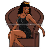 Black Queen Short Black Tight Fitting Slim Dress Legs Crossed Gold Crown Black Strapped Heels Sitting Brown Throne Chair Smiling Clipart Graphic  Skillz JPG PNG  Clipart Cricut Silhouette Cut Cutting