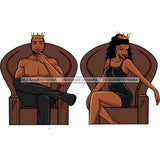 Black Queen Short Black Tight Fitting Slim Dress Legs Crossed Black Bearded King Shirtless Gold Crown Sitting Brown Throne Chair Clipart Graphic  Skillz JPG PNG  Clipart Cricut Silhouette Cut Cutting