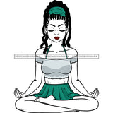 Black Woman Dreads Dreadlocs Yoga Teal Turquoise Headband Skirt No Shoes Relax Legs Crossed Eyes Closed Hands Open Exercise Transparent Clipart Graphic  Skillz JPG PNG  Clipart Cricut Silhouette Cut Cutting