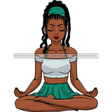 Black Woman Dreads Dreadlocs Yoga Teal Turquoise Headband Skirt No Shoes Relax Legs Crossed Eyes Closed Hands Open Exercise Clipart Graphic  Skillz JPG PNG  Clipart Cricut Silhouette Cut Cutting