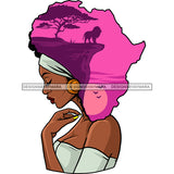 Black Woman Lady Africa Continent Shape Head Pink Purple Lion Headwrap Side View Gold Earring Clipart Graphic  Skillz JPG PNG  Clipart Cricut Silhouette Cut Cutting
