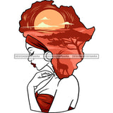 Black Woman Lady Africa Continent Shape Head Drape Dress Pink Brown Elk Trees Headwrap Braids Locs Side View Gold Earring Transparent Clipart Graphic  Skillz JPG PNG  Clipart Cricut Silhouette Cut Cutting