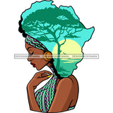 Black Woman Lady Africa Continent Shape Head Drape Dress Turquoise Trees Sun Headwrap Braids Locs Side View Gold Earring Clipart Graphic  Skillz JPG PNG  Clipart Cricut Silhouette Cut Cutting