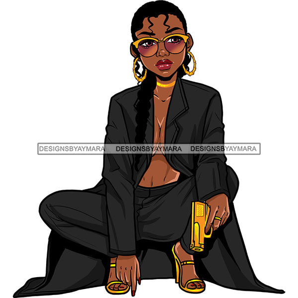 Black Queen In Black Suit With Gold Gun JPG PNG Clipart Cricut Silhoue ...