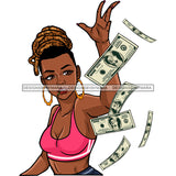 Sassy Black Queen Tossing Money Dollar Bills With Locs  JPG PNG  Clipart Cricut Silhouette Cut Cutting