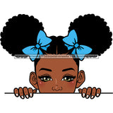 Peek A Boo Child Girl With Afro Puffs Blue Ribbons JPG PNG  Clipart Cricut Silhouette Cut Cutting