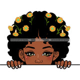 Peek A Boo Child Girl With Afro Flowers In Hair JPG PNG  Clipart Cricut Silhouette Cut Cutting