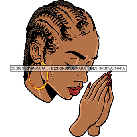 Melanin Woman Praying God Lord Braids Hairstyle Prayers Hands Pray Religion Holy Worship Hope Faith Spiritual PNG JPG Cutting Designs