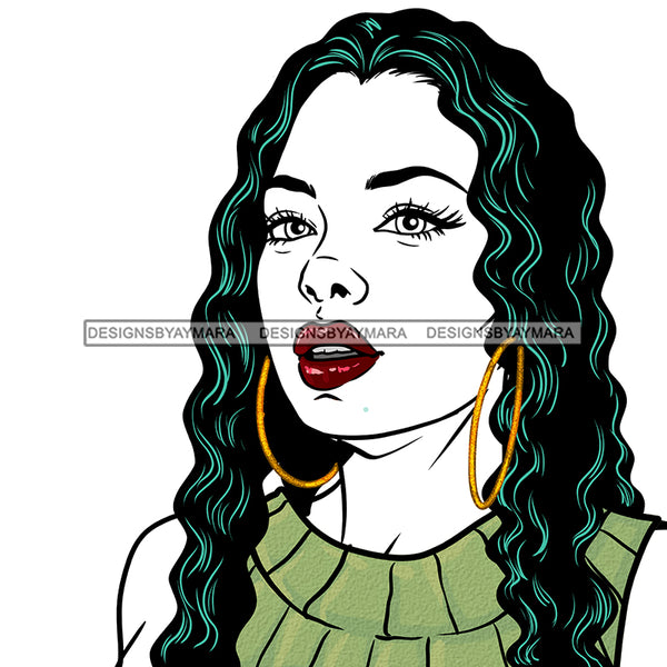Black Woman Long Hair In Green  JPG PNG  Clipart Cricut Silhouette Cut Cutting
