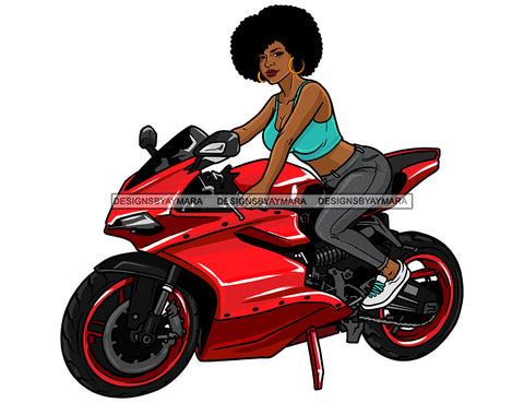 Black Woman With Afro On Red Motorcycle  JPG PNG  Clipart Cricut Silhouette Cut Cutting