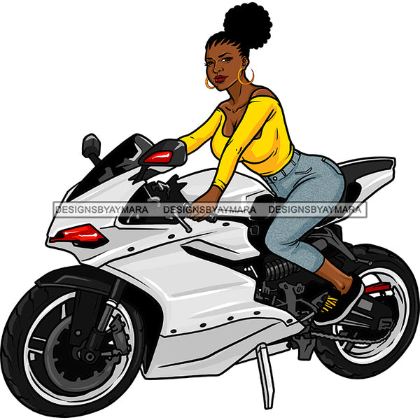 Black Woman With Afro Bun On Silver Motorcycle  JPG PNG  Clipart Cricut Silhouette Cut Cutting