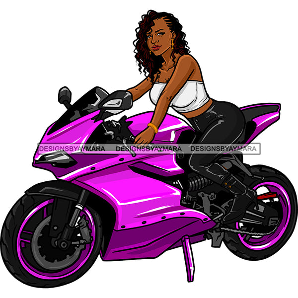 Black Woman With Long Curly Hair On Purple Motorcycle  JPG PNG  Clipart Cricut Silhouette Cut Cutting
