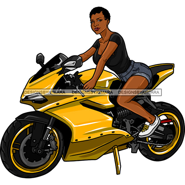 Black Woman With Short Hair On Gold Motorcycle  JPG PNG  Clipart Cricut Silhouette Cut Cutting