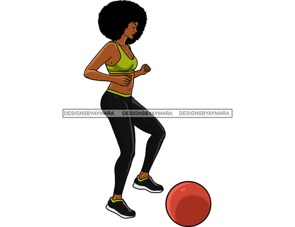 Black Woman Big Afro Kicking Ball  JPG PNG  Clipart Cricut Silhouette Cut Cutting