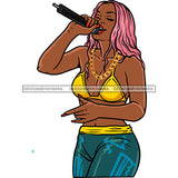 Black Singer Songstress Singing With Pink Hair JPG PNG  Clipart Cricut Silhouette Cut Cutting