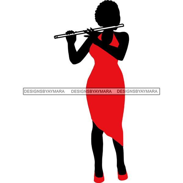 Silhouette Of Woman Playing Flute In Red Dress JPG PNG  Clipart Cricut Silhouette Cut Cutting
