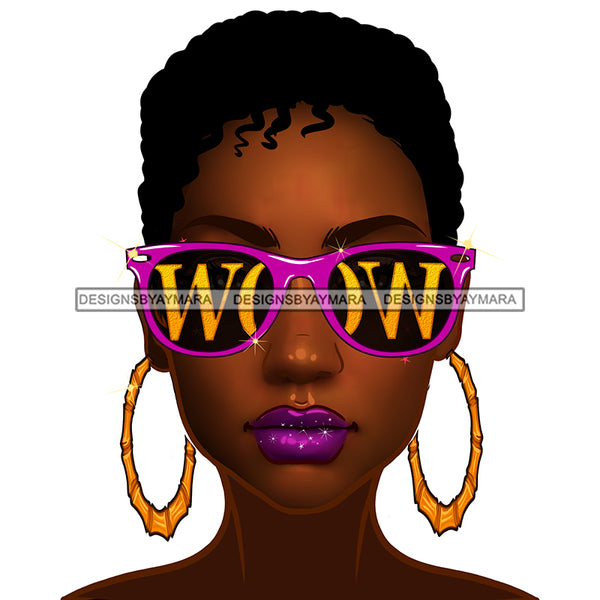 Short Hair Black Woman Wearing Purple WOW Sunglasses JPG PNG  Clipart Cricut Silhouette Cut Cutting