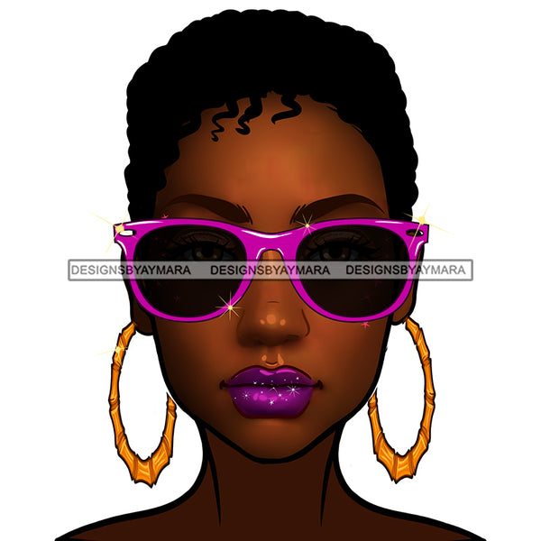 Short Hair Black Woman Wearing Purple Sunglasses JPG PNG  Clipart Cricut Silhouette Cut Cutting