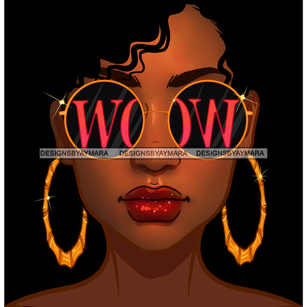Diva With Short Hair Wearing Gold WOW Round  Sunglasses JPG PNG  Clipart Cricut Silhouette Cut Cutting