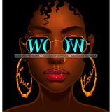 Brown Skin Short Haired Diva In Gold WOW In Blue Glasses Gold Love Hoops JPG PNG  Clipart Cricut Silhouette Cut Cutting