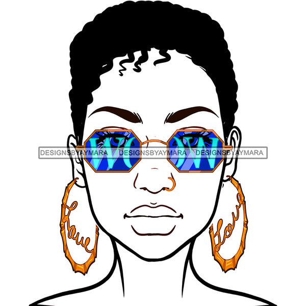 Short Haired Diva Wearing WOW In Blue Sunglasses Gold Love Hoops JPG PNG  Clipart Cricut Silhouette Cut Cutting
