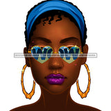 Brown Skin Diva Wearing Heart Shaped WOW In Blue Sunglasses And Blue Headwrap JPG PNG  Clipart Cricut Silhouette Cut Cutting
