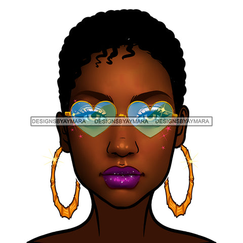 Brown Skin Diva Wearing Heart Shaped  Blue Sunglasses  JPG PNG  Clipart Cricut Silhouette Cut Cutting
