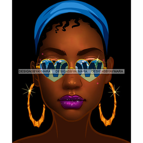 Brown Skin Diva Wearing Heart Shaped WOW  Blue Sunglasses In Blue Headwrap  JPG PNG  Clipart Cricut Silhouette Cut Cutting