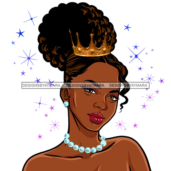Beautiful Black Queen Hair Up With Crown And Pearls  JPG PNG  Clipart Cricut Silhouette Cut Cutting