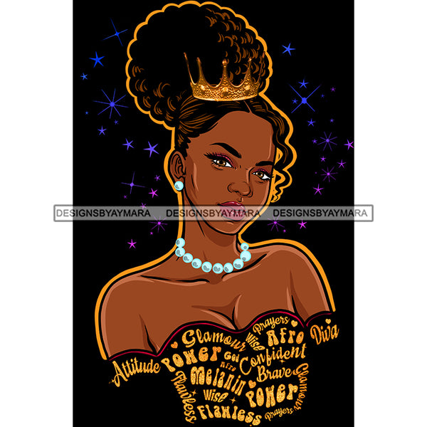 Beautiful Black Queen Hair Up With Crown And Pearls In Black Gown With Words  JPG PNG  Clipart Cricut Silhouette Cut Cutting