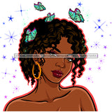 Black Queen Curly Hair With Butterflies  JPG PNG  Clipart Cricut Silhouette Cut Cutting
