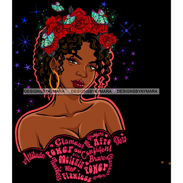 Black Queen Curly Hair With Red Rose Headband Black Gown With Words JPG PNG  Clipart Cricut Silhouette Cut Cutting