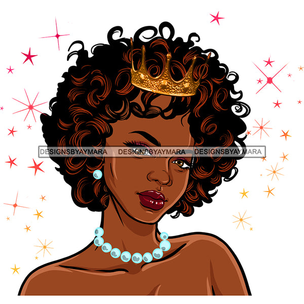Black Queen Curly Hair With Crown And Pearls  JPG PNG  Clipart Cricut Silhouette Cut Cutting