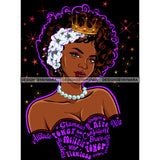 Black Queen Curly Hair Crown White Flowers And Pearls Wearing Black Gown With Purple Words  JPG PNG  Clipart Cricut Silhouette Cut Cutting