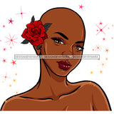Bald Black Queen With Red Rose   JPG PNG  Clipart Cricut Silhouette Cut Cutting
