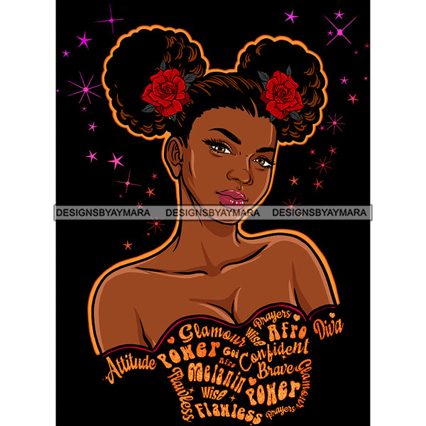 Brown Skin Queen In Black Gown With Words In Gold Red Roses In Hair JPG PNG  Clipart Cricut Silhouette Cut Cutting