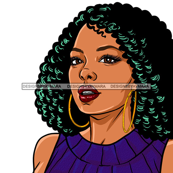 Black Woman Curly Hair Purple Dress  JPG PNG  Clipart Cricut Silhouette Cut Cutting