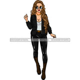 Sexy White Woman Wearing Black Pants And Jacket Long Blonde Hair JPG PNG  Clipart Cricut Silhouette Cut Cutting