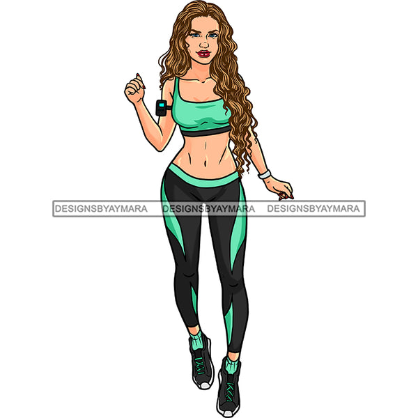 Sexy White Woman Wearing Black And Green Workout Outfit Long Blonde Hair JPG PNG  Clipart Cricut Silhouette Cut Cutting