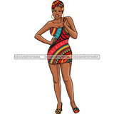 Black Woman In Short Colorful Dress Matching Headwrap And Shoes JPG PNG  Clipart Cricut Silhouette Cut Cutting