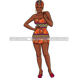 Black Woman In Short Colorful Dress Matching Headwrap And Red Heels JPG PNG  Clipart Cricut Silhouette Cut Cutting