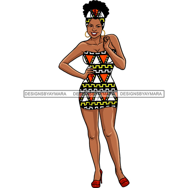 Black Woman In Short Colorful Dress Matching Headwrap And Red Heels JPG PNG  Clipart Cricut Silhouette Cut Cutting