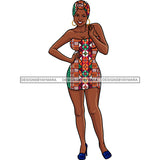 Black Woman In Short Colorful Dress Matching Headwrap And Blue Heels JPG PNG  Clipart Cricut Silhouette Cut Cutting