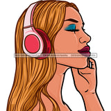 Blonde Haired White  Woman Wearing Pink Headphones JPG PNG  Clipart Cricut Silhouette Cut Cutting