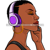 Short Haired Black  Woman Wearing Purple Headphones JPG PNG  Clipart Cricut Silhouette Cut Cutting
